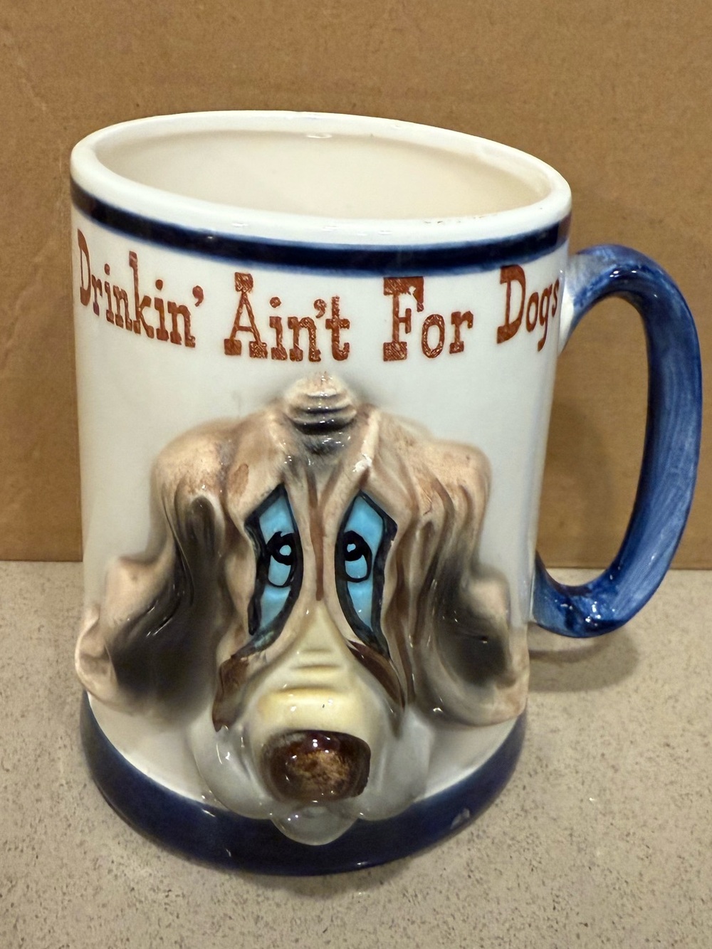 Vintage Enesco Basset Hound “Drinkin Aint for Dogs“ 3D Mug